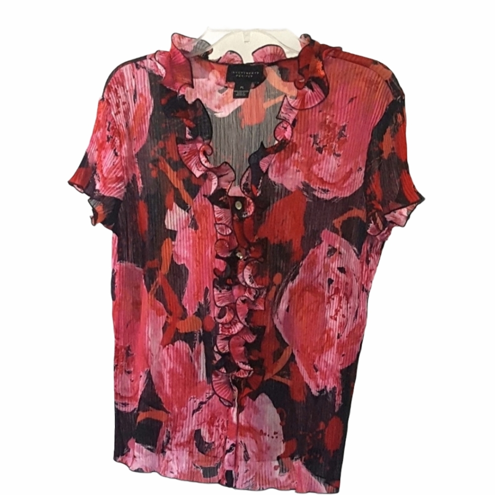 Investments Pink and Black Petite Blouse Size LP - Picture 1 of 6